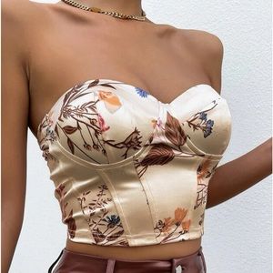 Floral Print Bustier Satin Tube Top